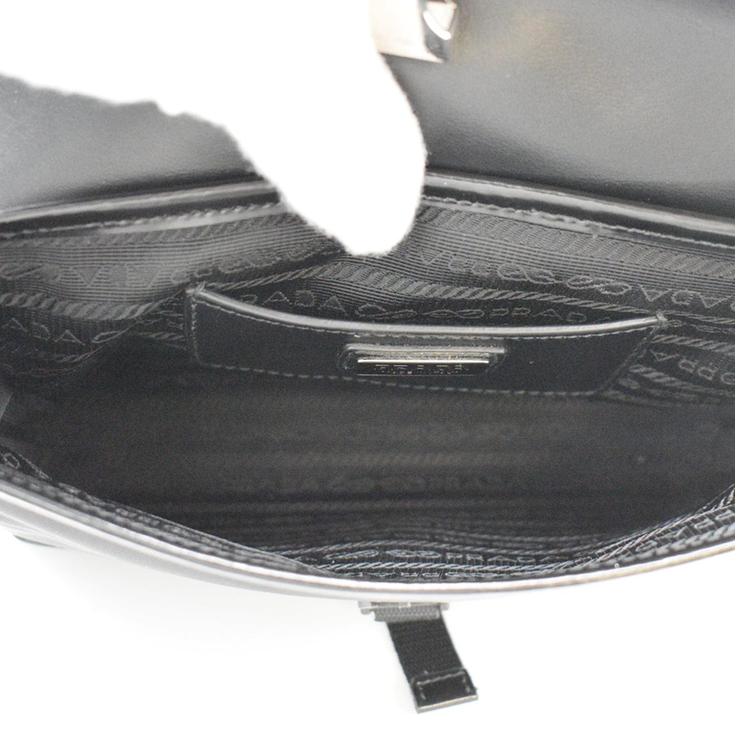 PRADA Re-Nylon Leather Shoulder Bag Black