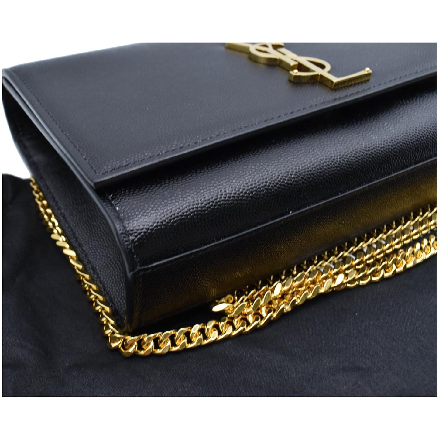 YVES SAINT LAURENT Kate Leather Gold Chain Clutch Crossbody Bag Black