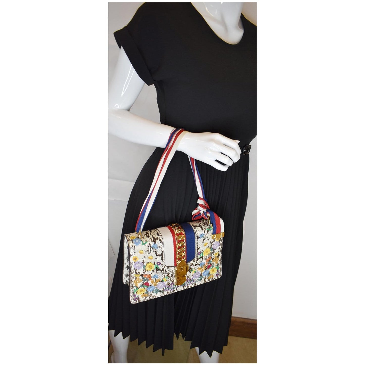 GUCCI Small Sylvie Floral Embroidered Roccia Snakeskin Shoulder Bag Multi 421882 - 25% OFF