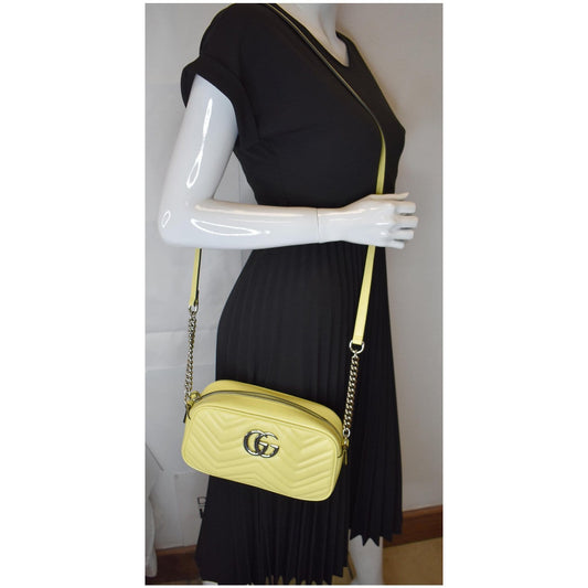 GUCCI GG Marmont Matelasse Small Leather Crossbody Bag Pastel Yellow