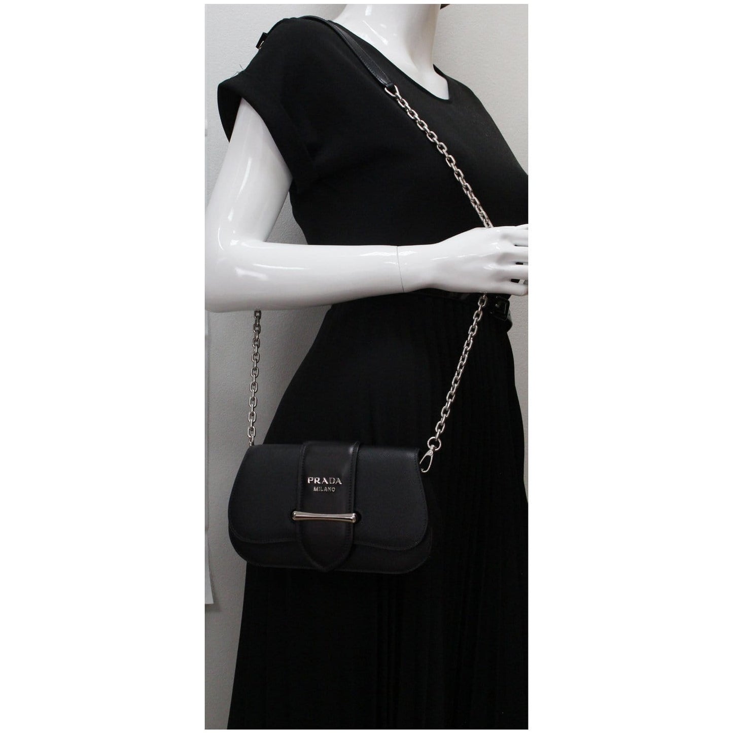 PRADA City Sidonie Small Leather Crossbody Bag Black