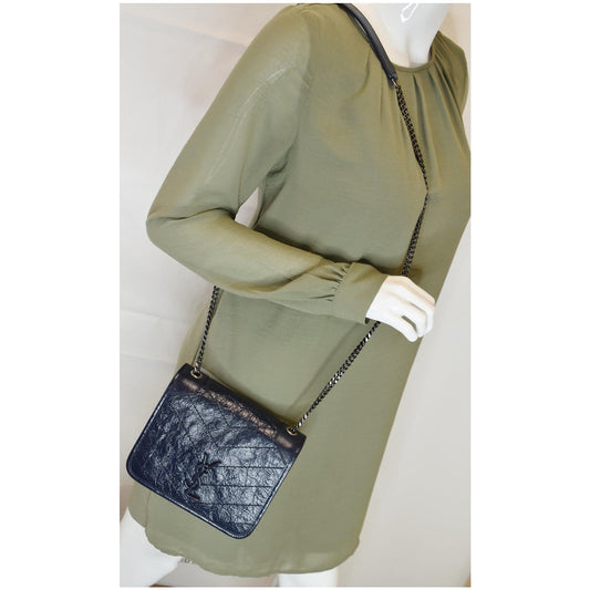 YVES  SAINT LAURENT Niki Chain Wallet Leather Crossbody Bag Blue