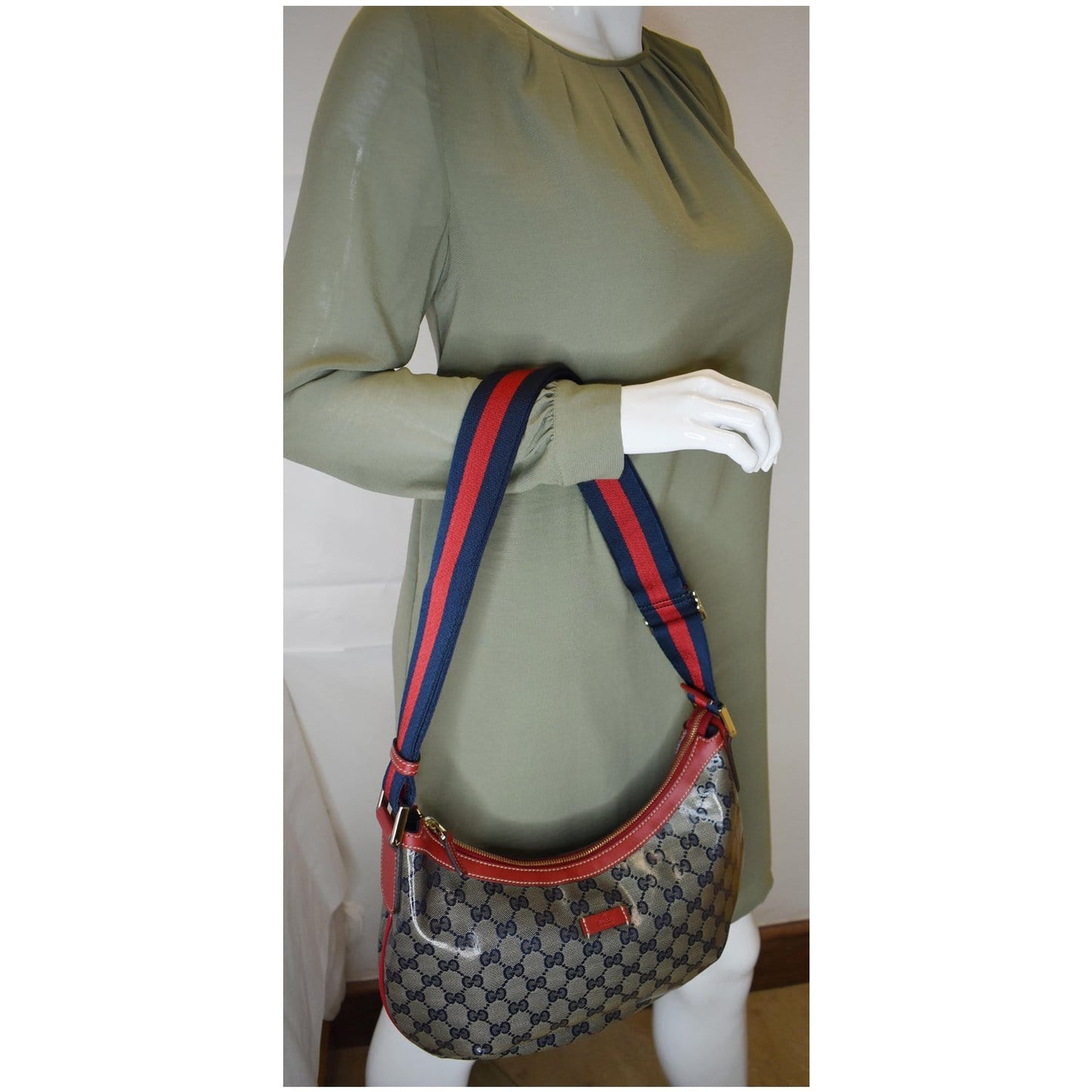 GUCCI GG Canvas Web Messenger Bag Red/Navy 181092