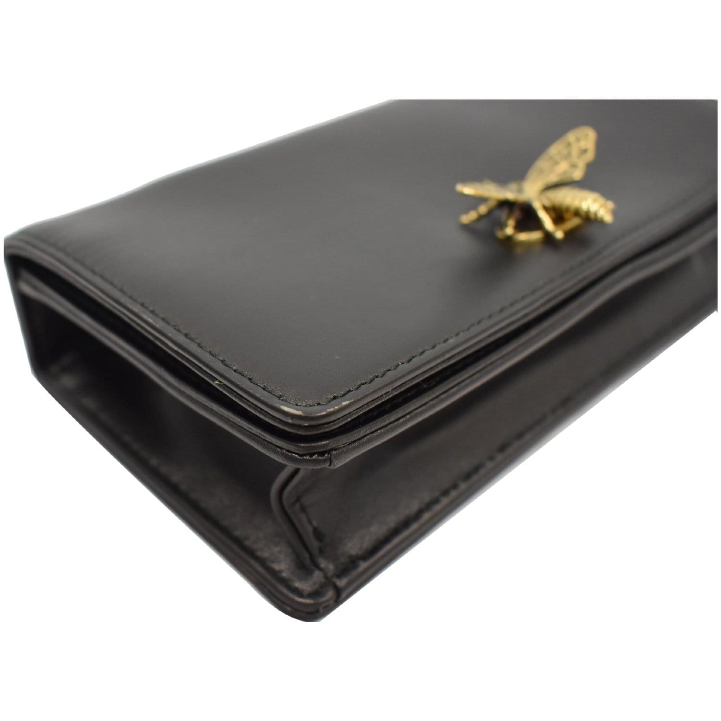 CHRISTIAN DIOR Bee Leather Pouch Clutch Bag Black
