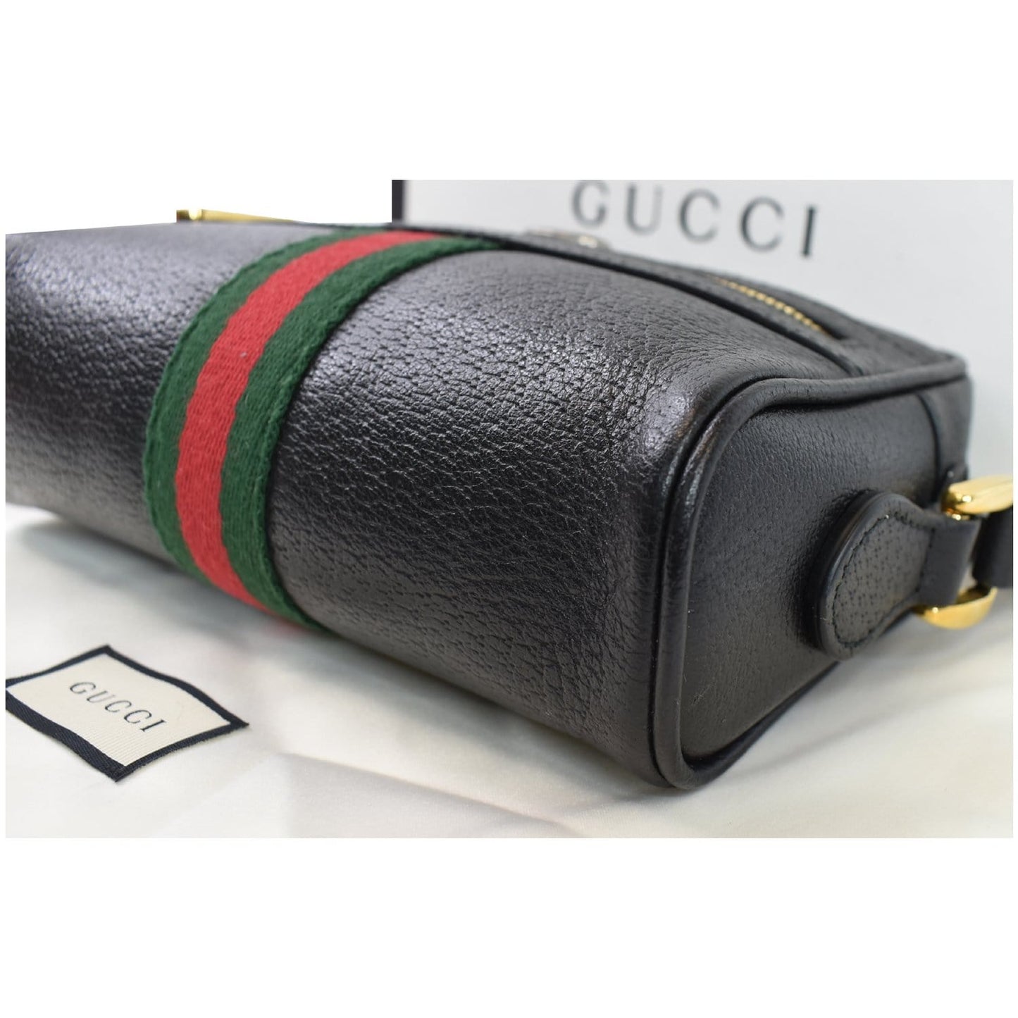 GUCCI Ophidia Mini GG Web Leather Crossbody Bag Black 517350