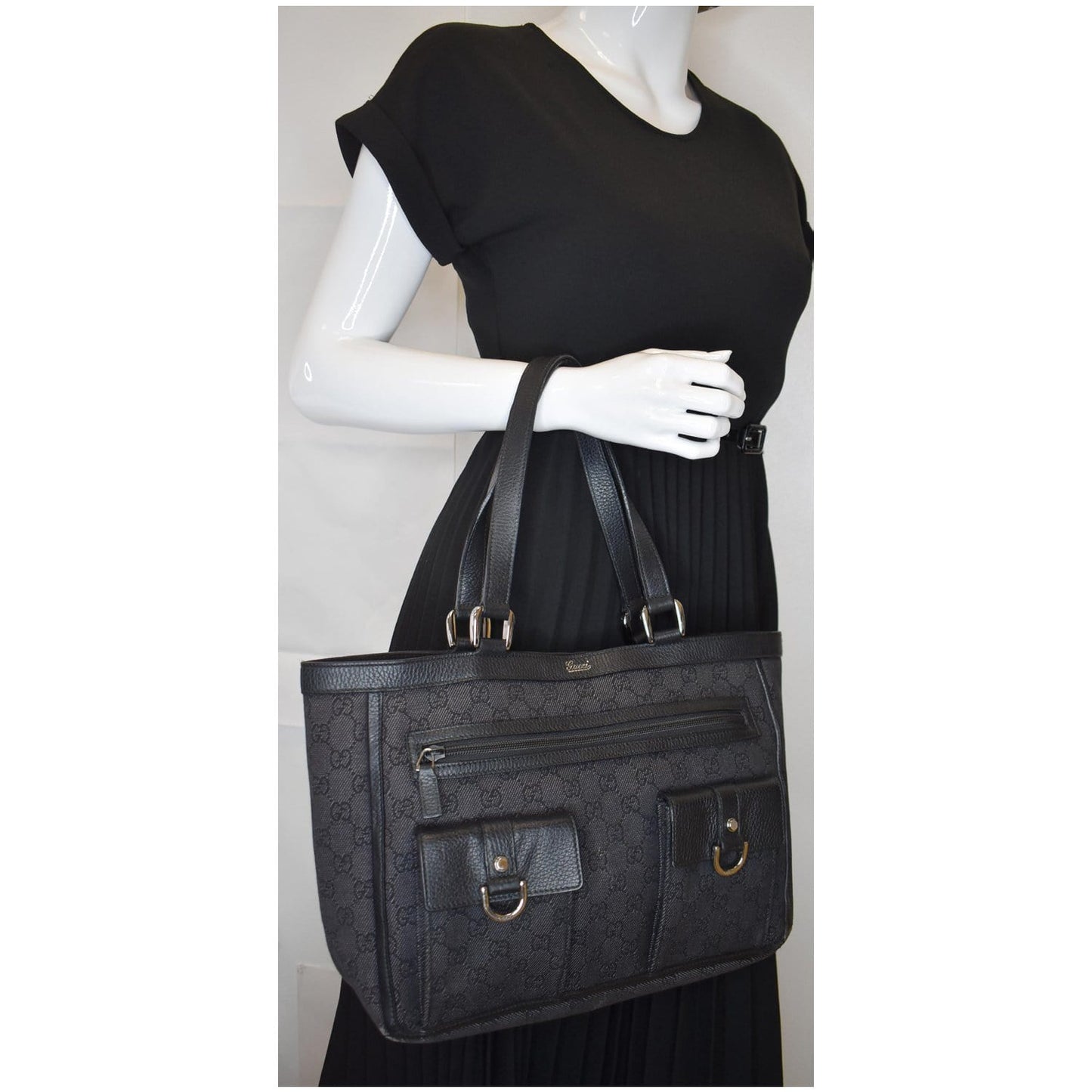 GUCCI Abbey Pocket Medium GG Denim Tote Bag Black 268639 - 20% OFF