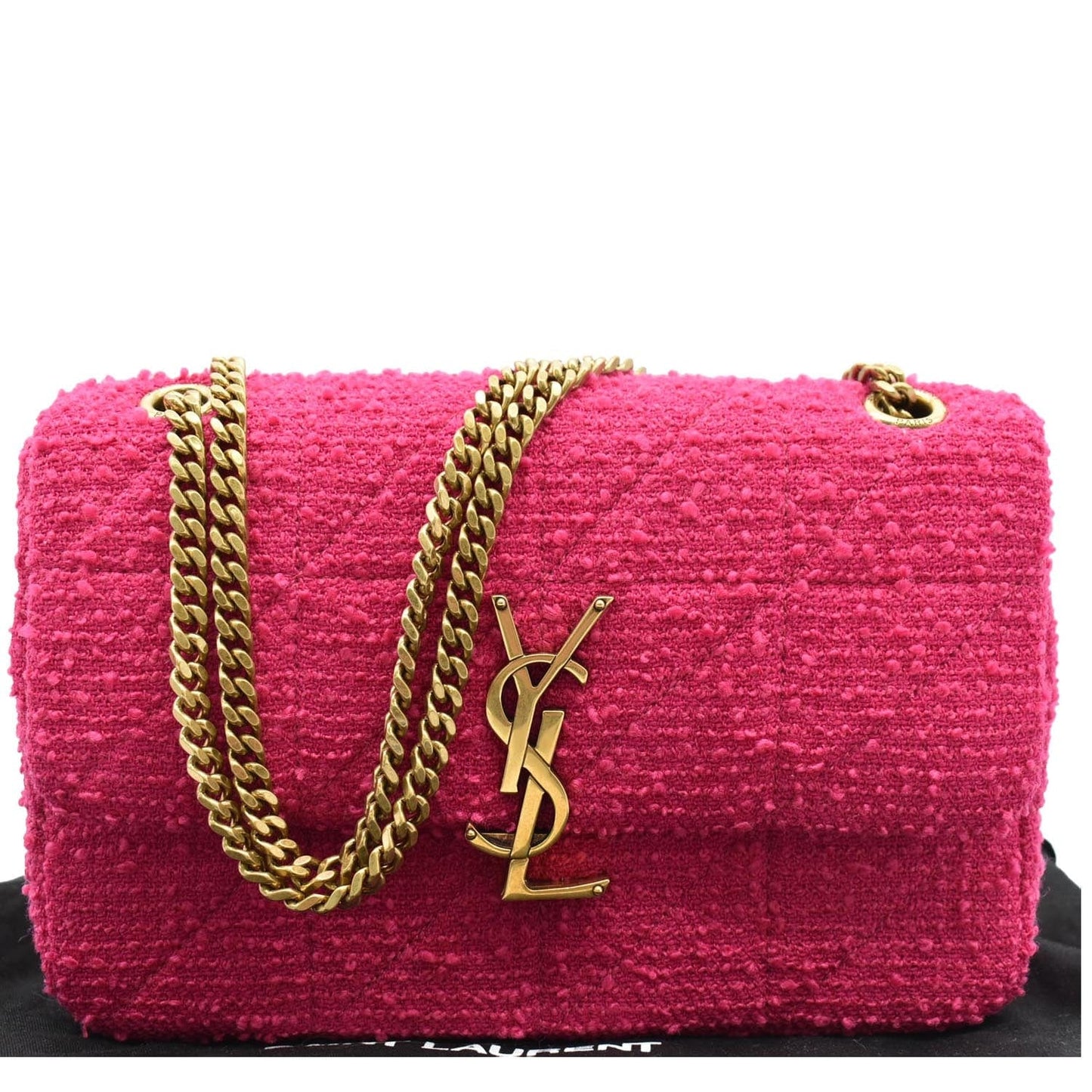YVES SAINT LAURENT Jamie Medium Carre Rive Gauche Quilted Boucle Shoulder Bag Pink