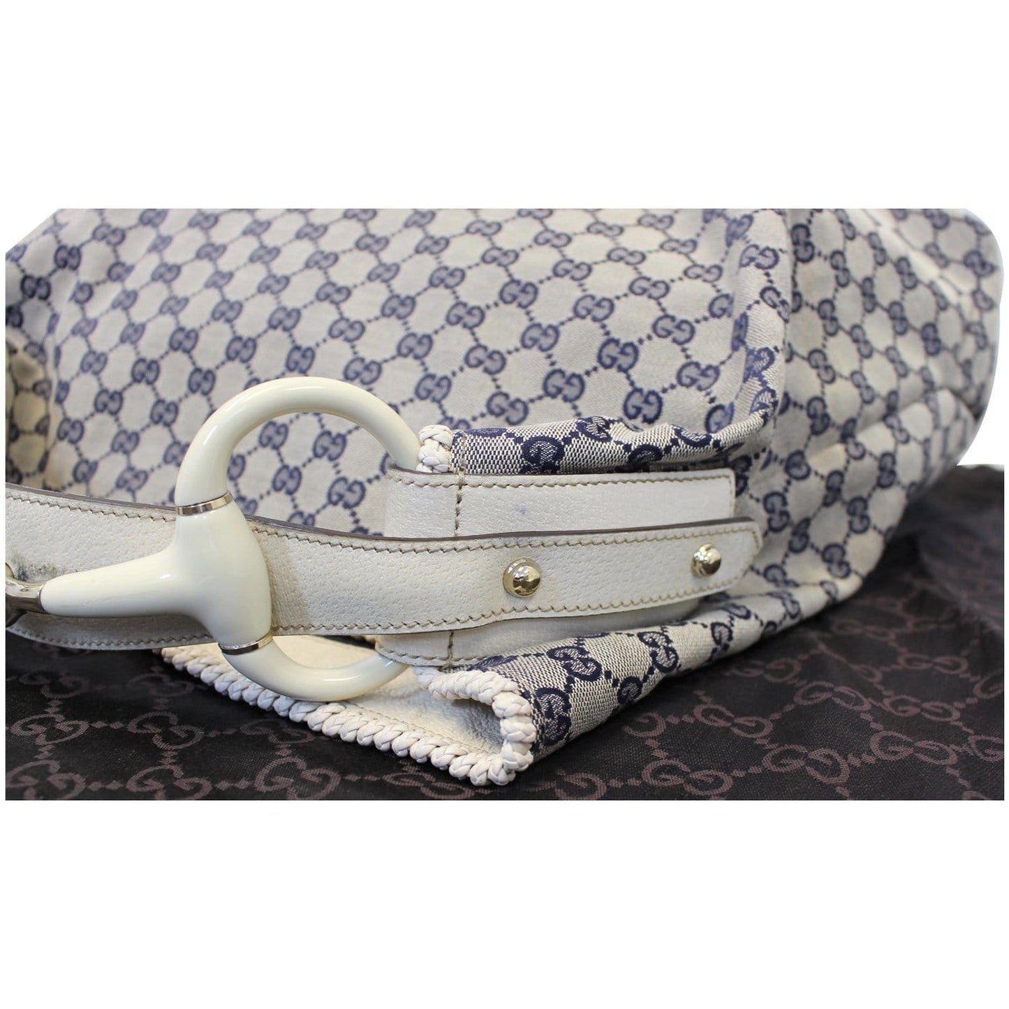 GUCCI Horsebit GG Canvas Large Hobo Bag Blue/White 114900