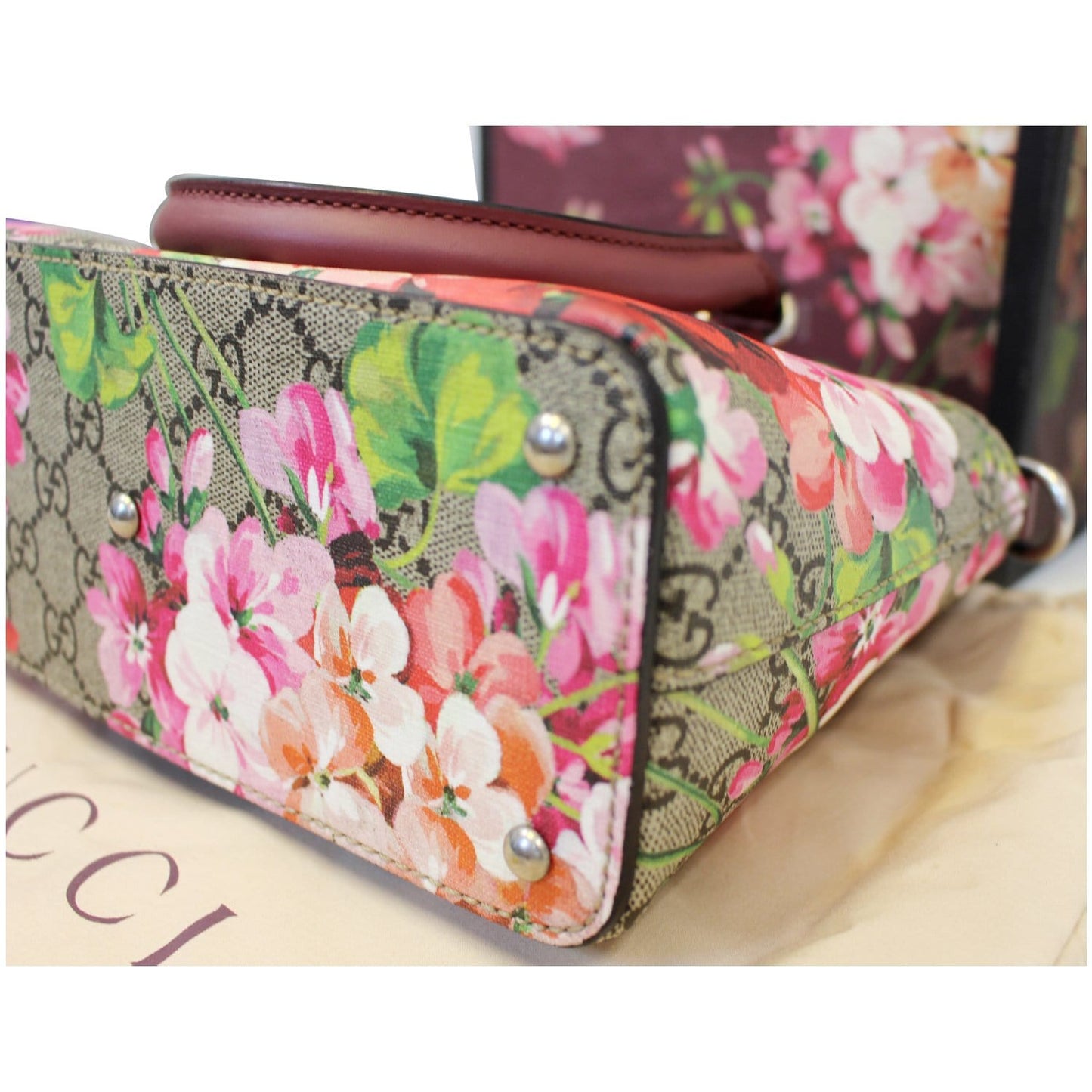 GUCCI GG Supreme Blooms Small Satchel Bag 453177 Raisin