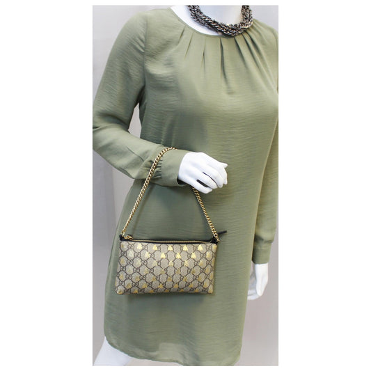 GUCCI Linea Bee GG Supreme Wristlet Handbag
