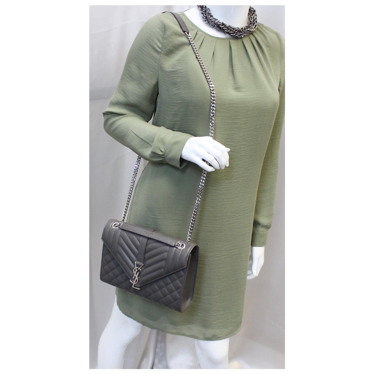 YVES Saint Laurent Envelope Medium Chain Shoulder Bag Grey