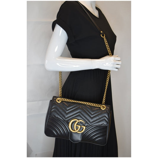 GUCCI GG Marmont Medium Matelasse Shoulder Bag Black 443496