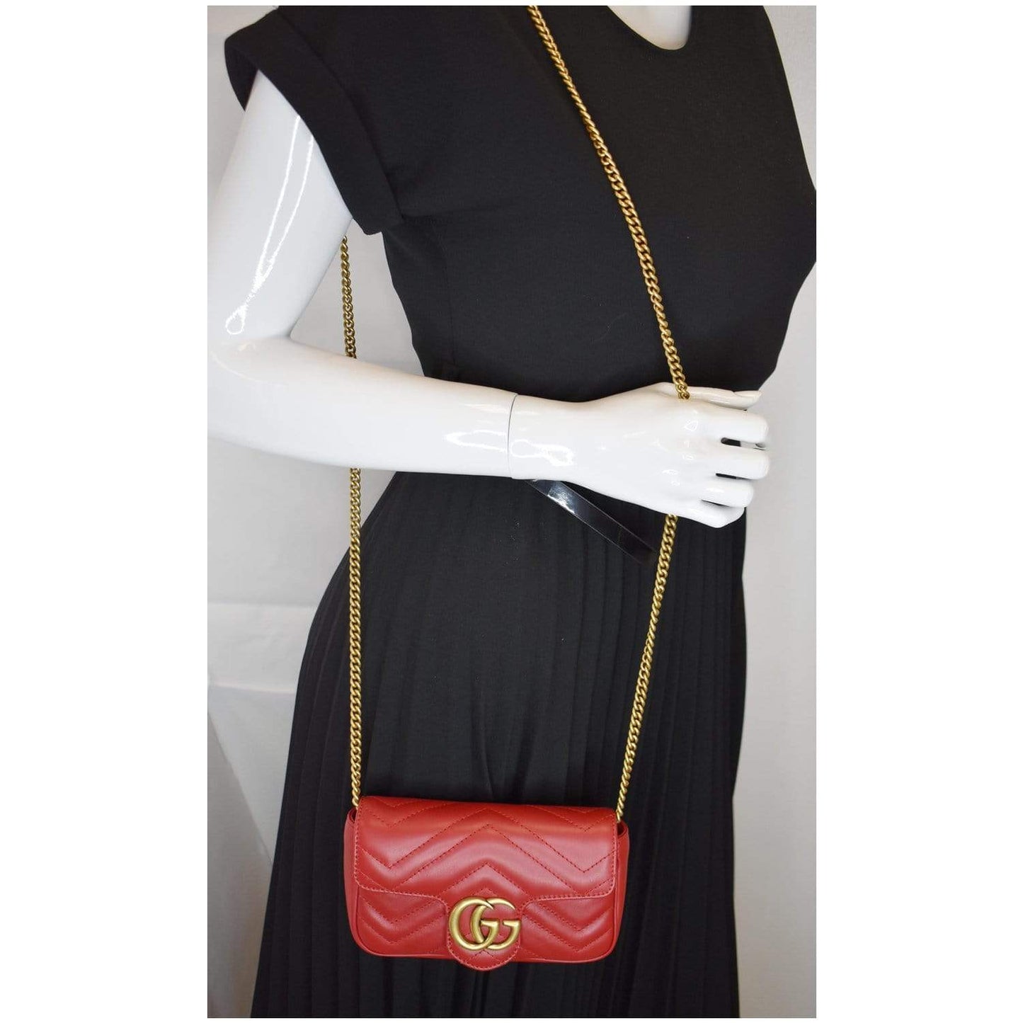 GUCCI GG Marmont Matelasse Leather Super Mini Crossbody Bag Red - 25% OFF