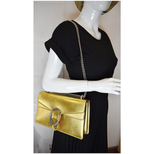 GUCCI Dionysus Small Satin Shoulder Bag Gold 400249
