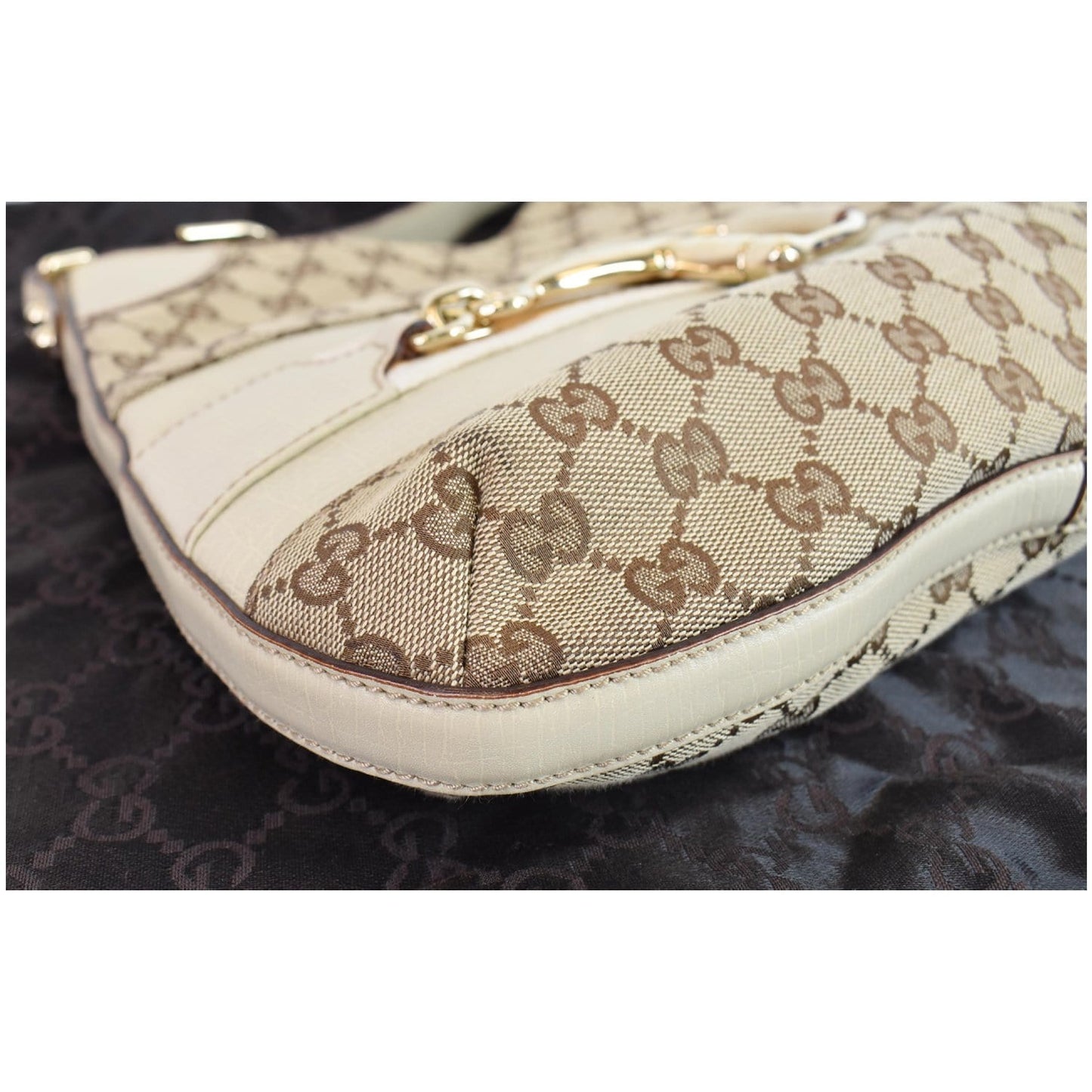 GUCCI Hasler Horsebit GG Canvas Leather Hobo Bag Beige 137388