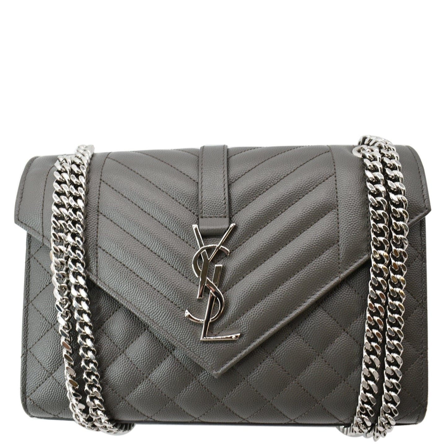YVES SAINT LAURENT Envelope Chain Medium Mix Matelassé Leather Crossbody Bag Grey