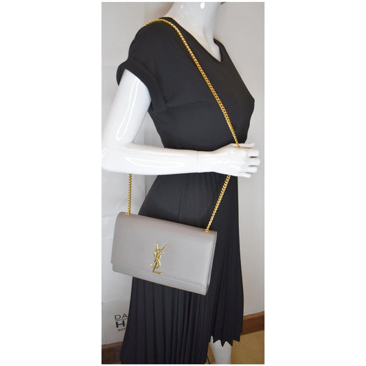 YVES SAINT LAURENT Kate Medium Leather Crossbody Bag Grey