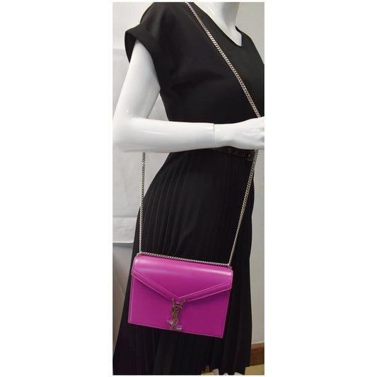YVES SAINT LAURENT Cassandra Medium Monogram Clasp Shoulder Bag Magenta