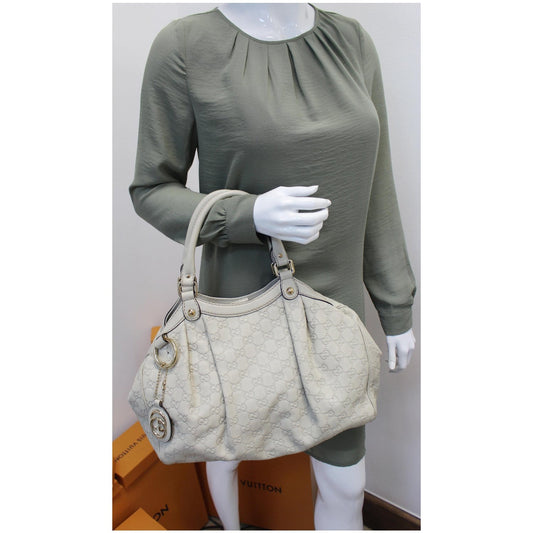 GUCCI Sukey Medium Guccissima Leather Tote Bag White 211944