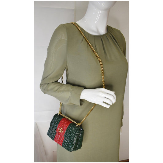 GUCCI Wicker Linea Cestino Mini Web Shoulder Bag Green 524829
