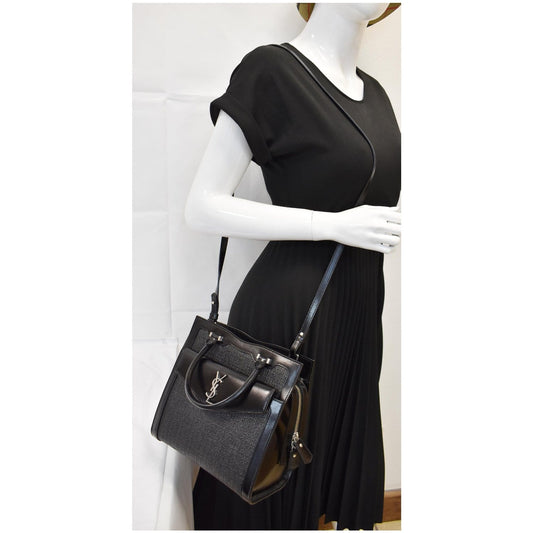 YVES SAINT LAURENT Uptown Small Canvas Leather Tote Bag Black