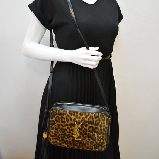 YVES SAINT LAURENT Lou Camera Leopard-Print Leather Crossbody Bag Black