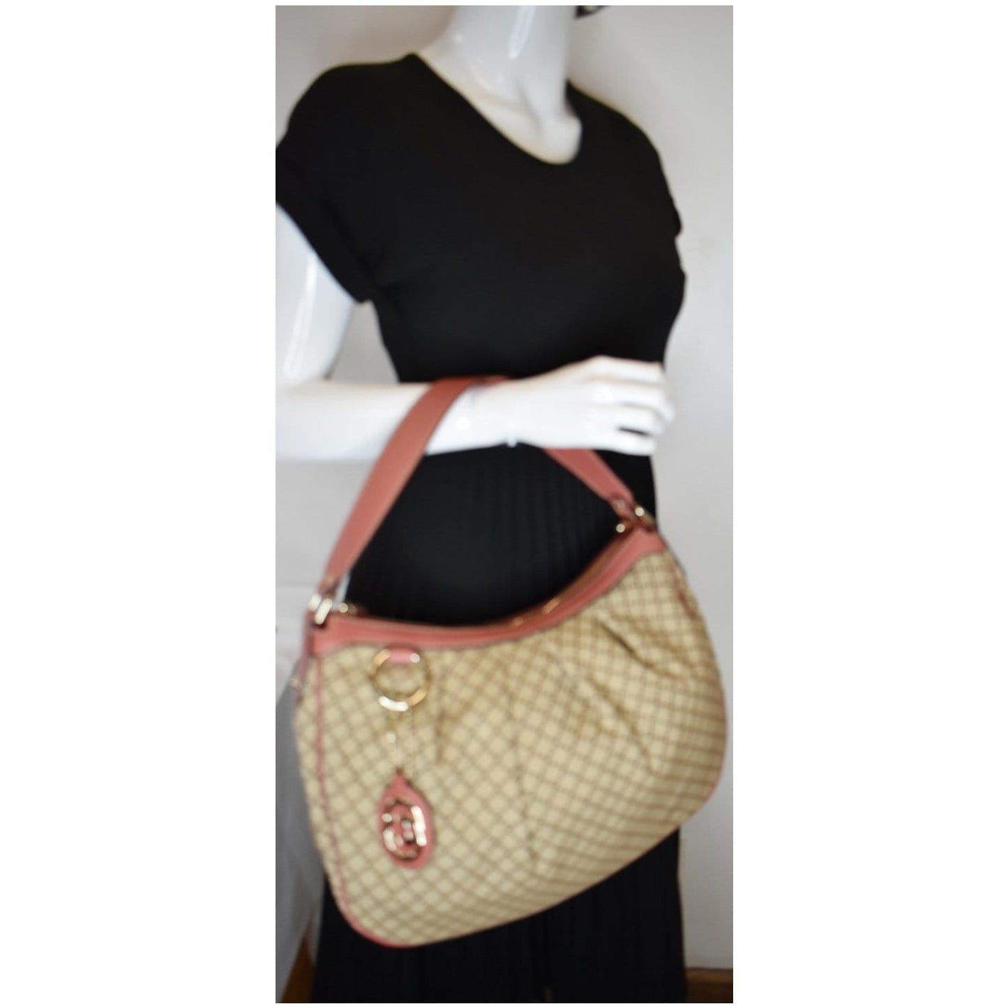 GUCCI Medium Sukey Diamante Canvas Hobo Bag Beige 232955