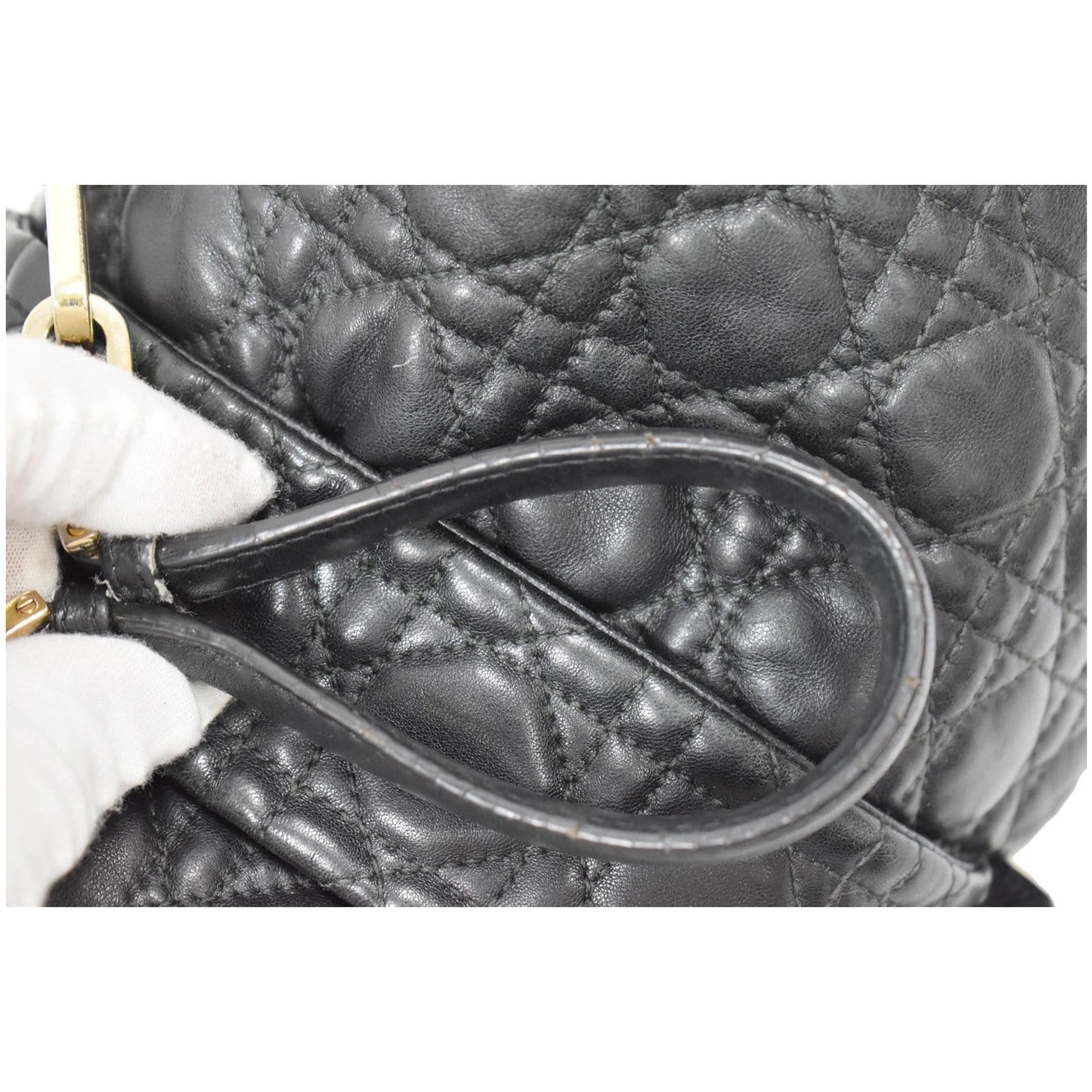 CHRISTIAN DIOR Cannage New Lock Flap Leather Shoulder Bag Black