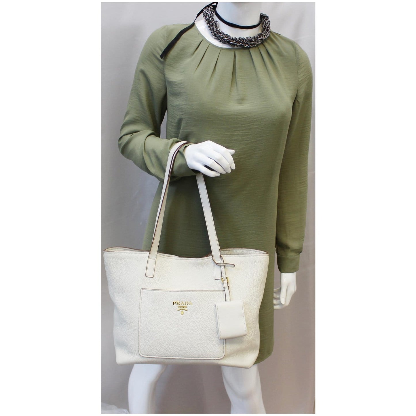PRADA Large Vitello Daino Shopper Tote Bag White