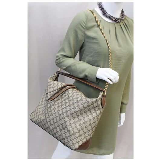 GUCCI GG Supreme Canvas Hobo Shoulder Bag Beige/Brown