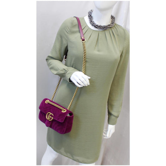 GUCCI GG Marmont Velvet Mini Shoulder Crossbody Bag Purple