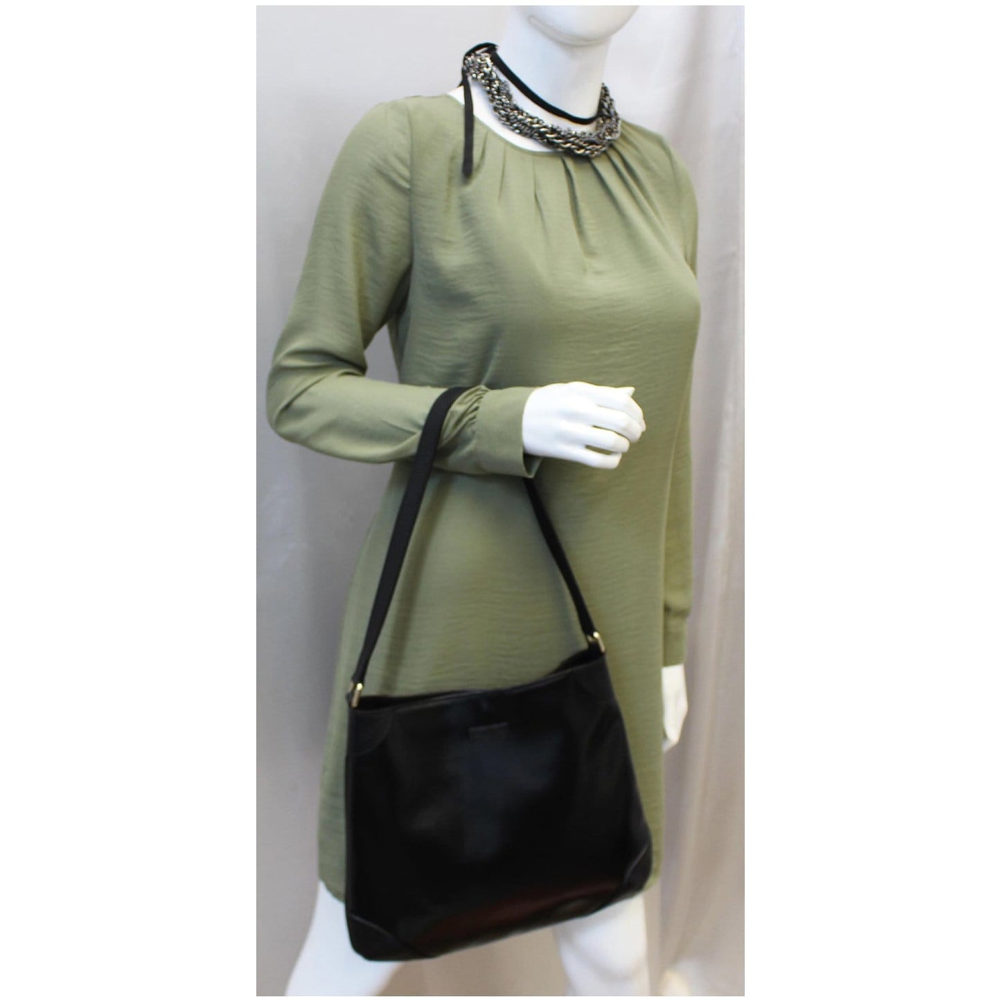 GUCCI Canvas Leather Trim Hobo Bag Black 257296