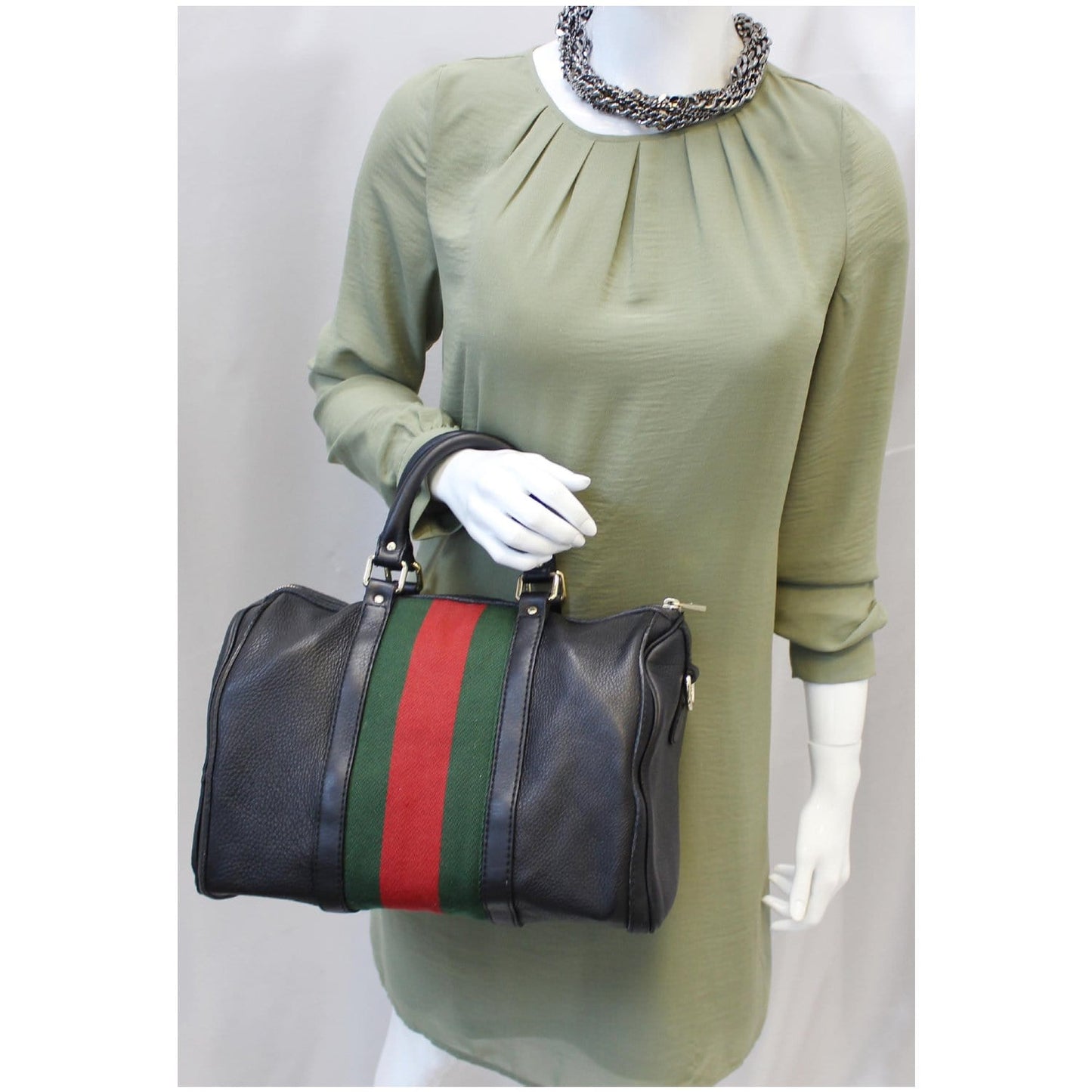 GUCCI Vintage Web Medium Boston Bag Black 247205