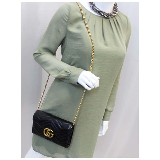 GUCCI GG Marmont Matelasse Black Leather Mini Crossbody Bag
