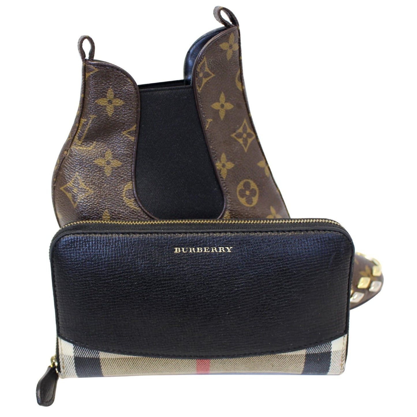 BURBERRY Elmore House Check Calfskin Zip Around Wallet Black
