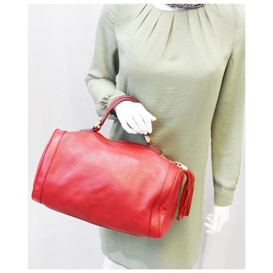 GUCCI Red Leather Soho Boston Bag