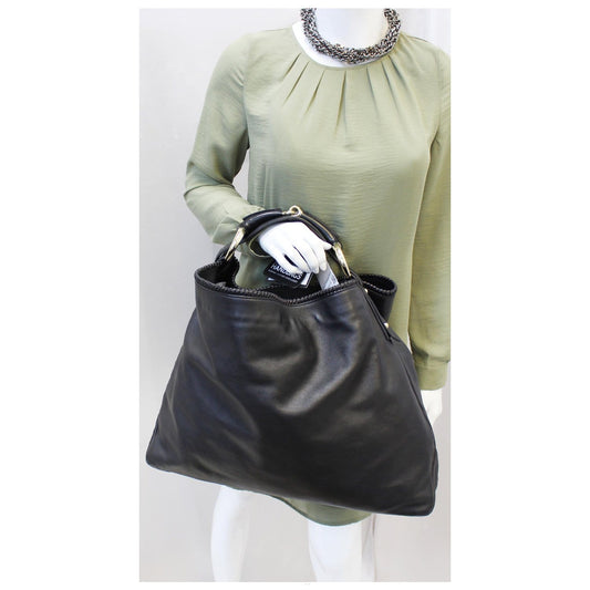 GUCCI Horsebit Large Black Leather Hobo Bag