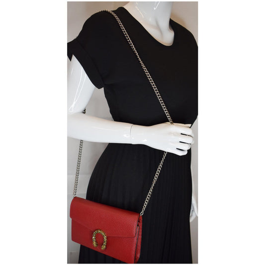 GUCCI Dionysus Mini Leather Crossbody Chain Wallet Red 401231