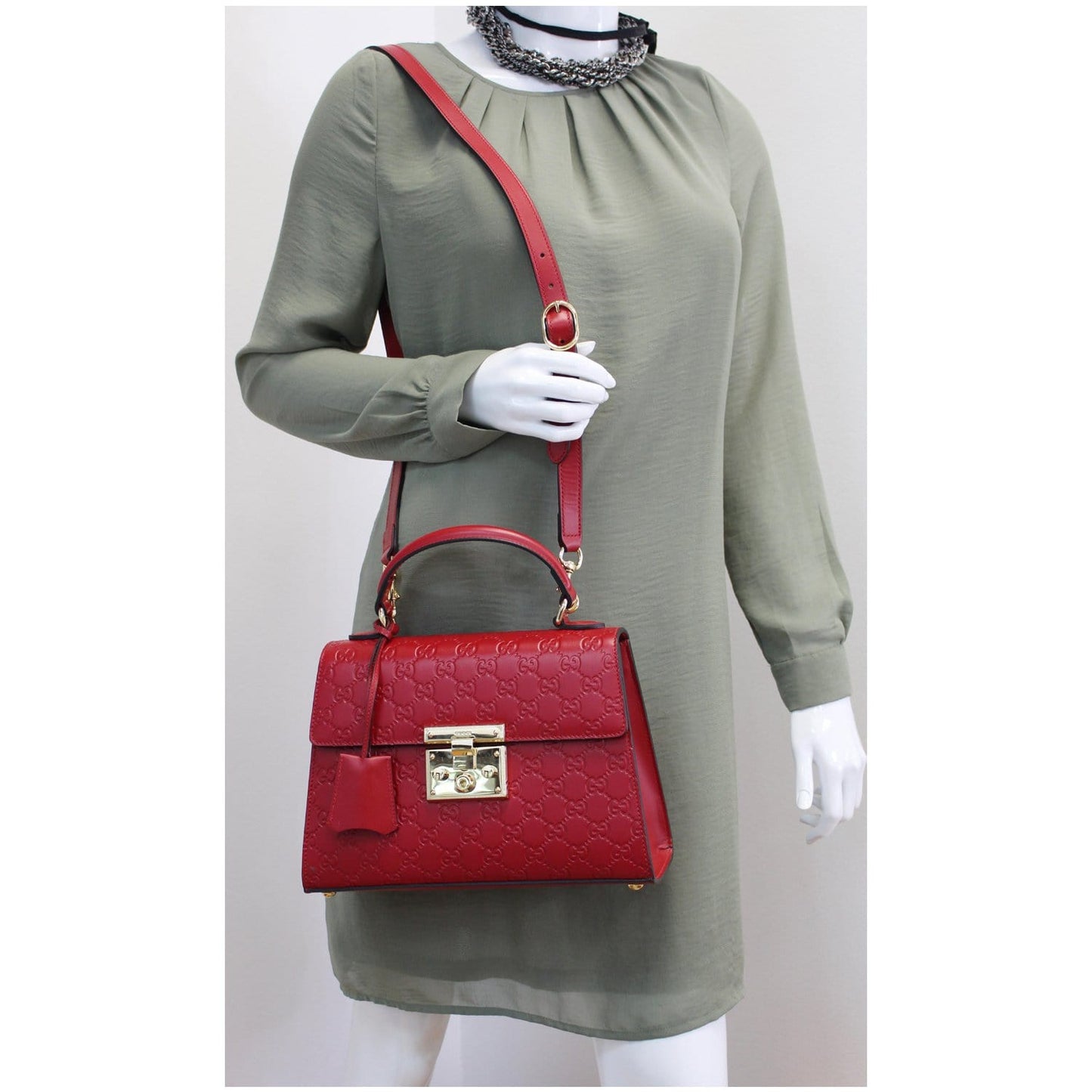 GUCCI Padlock Small Signature Top Handle Crossbody Bag Red 453188