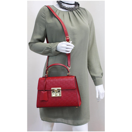 GUCCI Padlock Small Signature Top Handle Crossbody Bag Red 453188