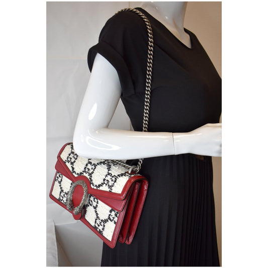 GUCCI Dionysus GG Tweed Small Shoulder Bag Cerise 400249