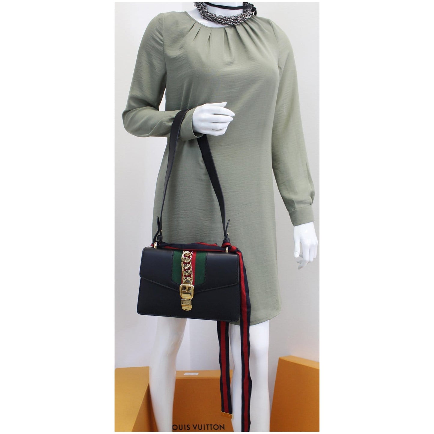 Gucci Sylvie Small Leather Shoulder Bag Black 421882