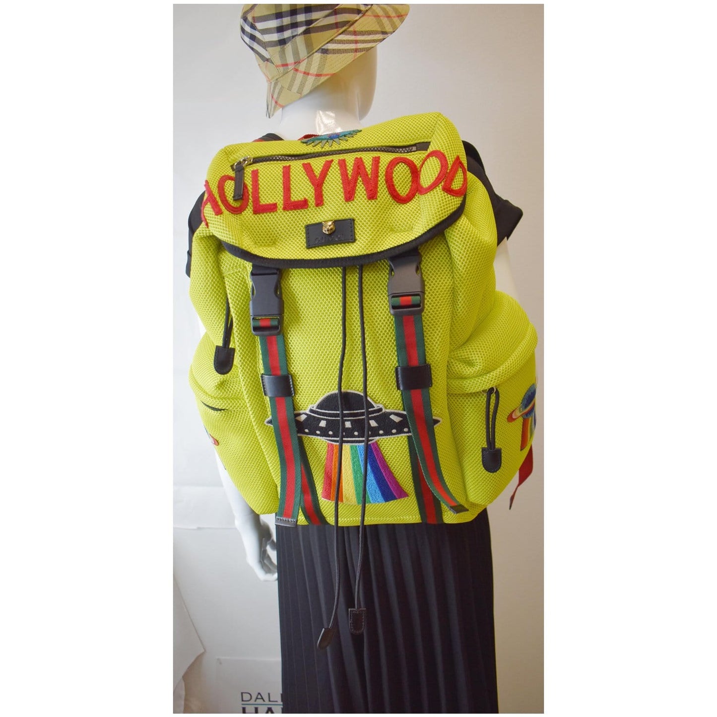 GUCCI Techpack Hollywood Embroidery Mesh Fabric Backpack Bag Lime 429037