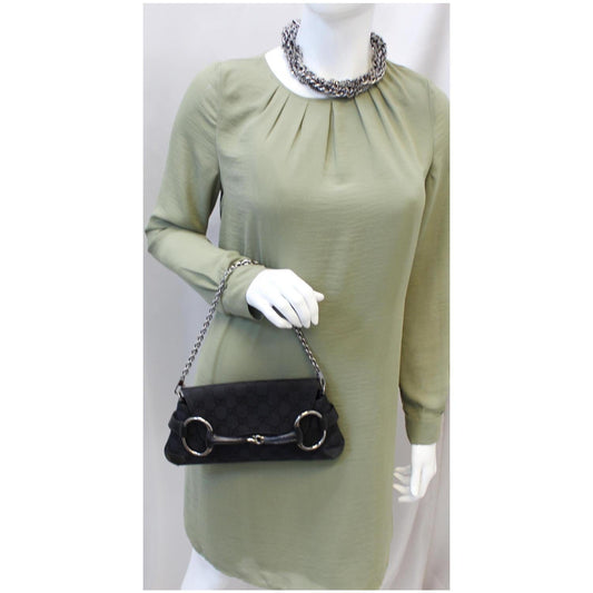 GUCCI Horsebit GG Canvas Clutch Bag Black