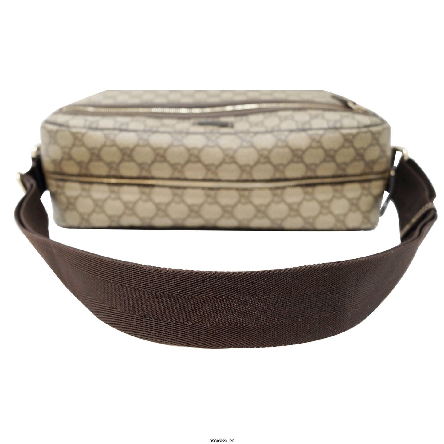GUCCI Men's Beige/Ebony GG Plus Coated Canvas Messenger Crossbody Bag 211107