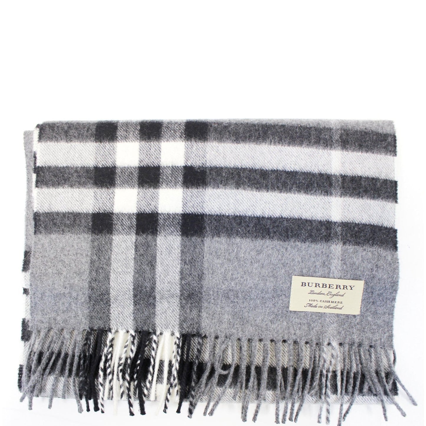 BURBERRY Classic Check Cashmere Scarf Grey