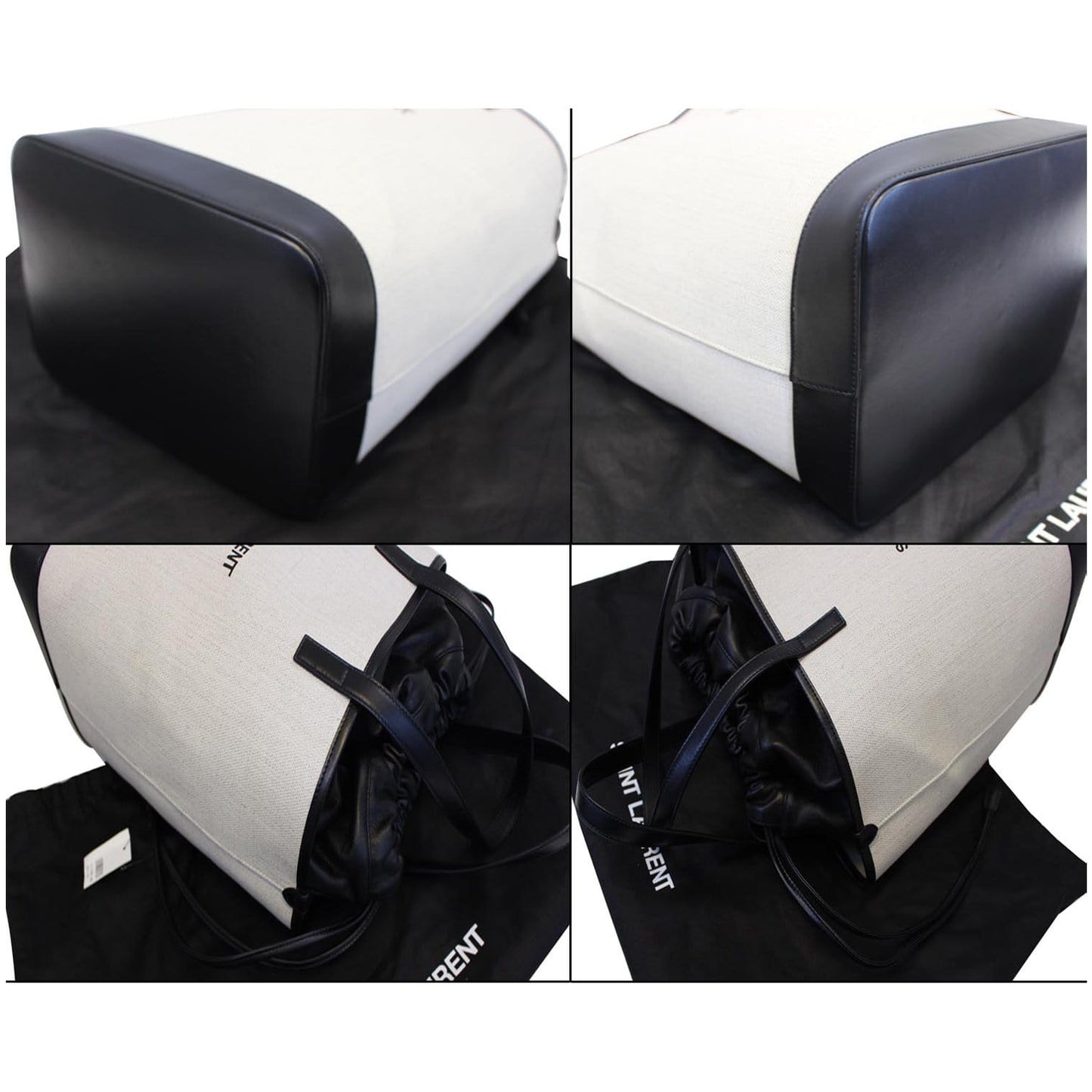 YVES SAINT LAURENT Teddy Canvas/Leather Drawstring Shopping Tote White/Black - Last Call