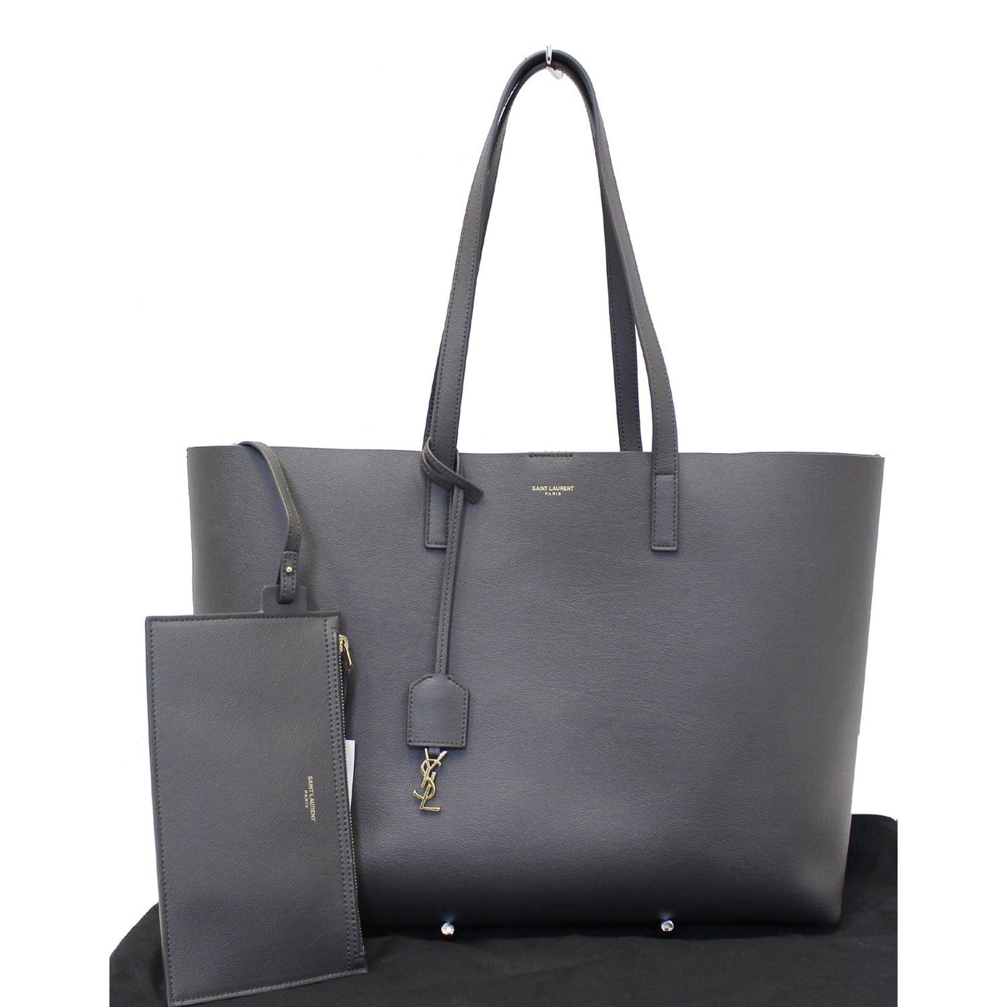 Yves Saint Laurent Leather Shopping Tote Bag Grey