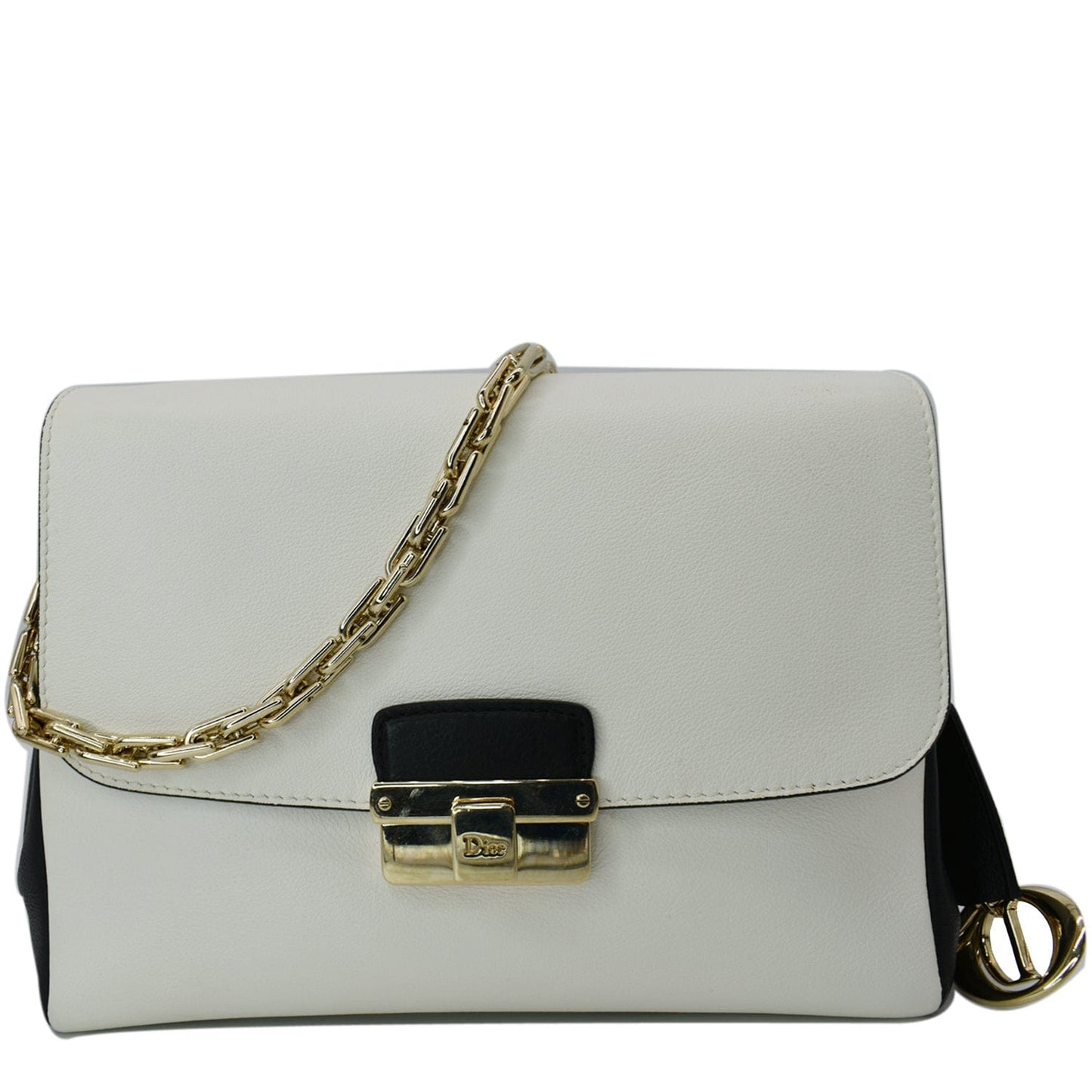 CHRISTIAN DIOR Diorling Medium Leather Shoulder Bag White/Black