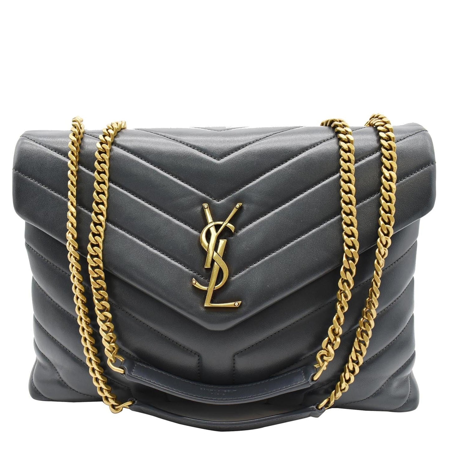 YVES SAINT LAURENT Medium Loulou Matelasse Leather Chain Shoulder Bag Dark Smog
